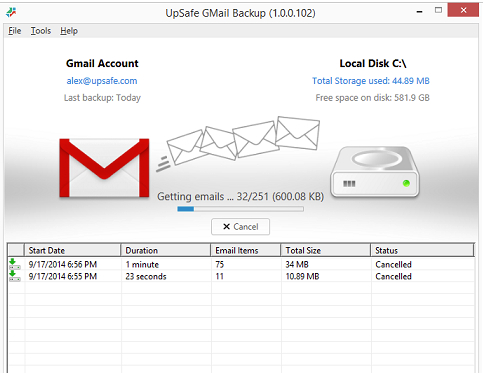 gmail backup windows 7