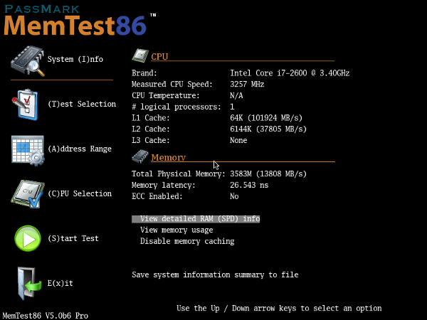 Memtest86 v6.0 베타2 (메모리 테스트)