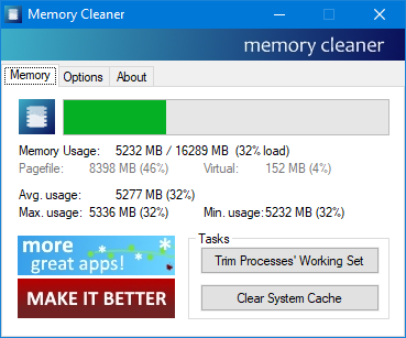 Memory Cleaner v2.60 (윈도우 내장 기능을 이용한 메모리 최적화) | 케이벤치 다운로드
