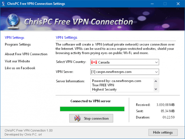 ChrisPC Free VPN Connection 4.06.15 download the last version for windows